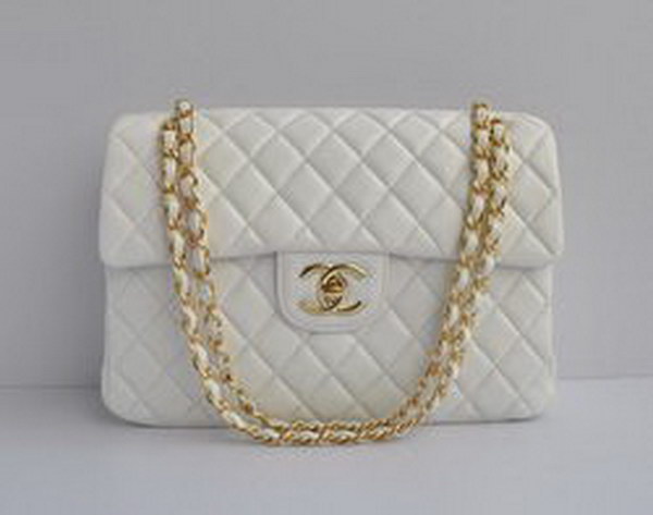 7A Replica Chanel Maxi White Lambskin Leather with Golden Hardware Flap Bag